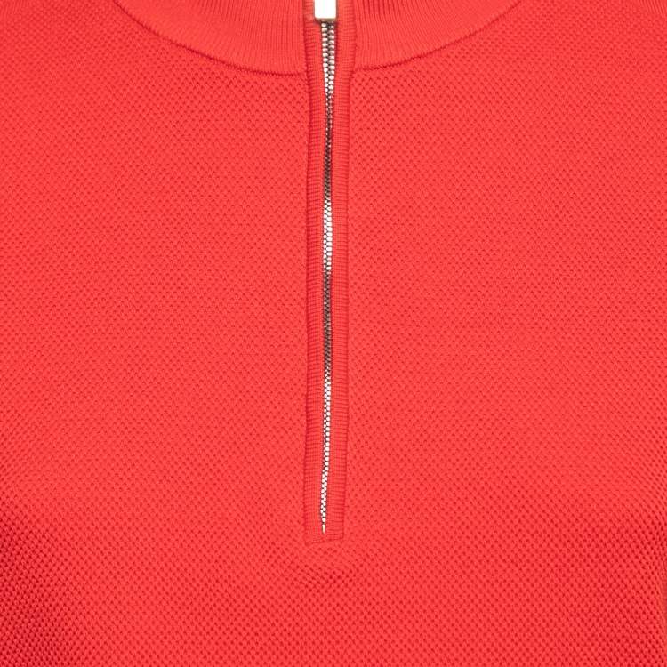 Pre Owned CH Carolina Herrera Red Perforated Knit Zip Up High Neck Polo T-Shirt M