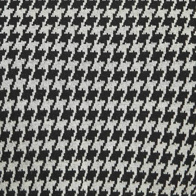 Pre Owned CH Carolina Herrera Black Houndstooth Wool Blend Belted Sweater M