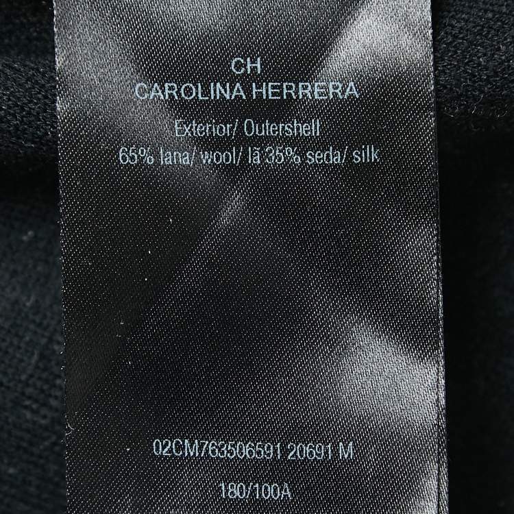 Pre Owned CH Carolina Herrera Black Houndstooth Wool Blend Belted Sweater M