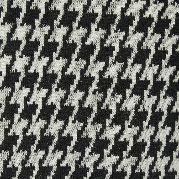 Pre Owned CH Carolina Herrera Black Houndstooth Wool Blend  Elasticized Waist Wide-leg Pants S