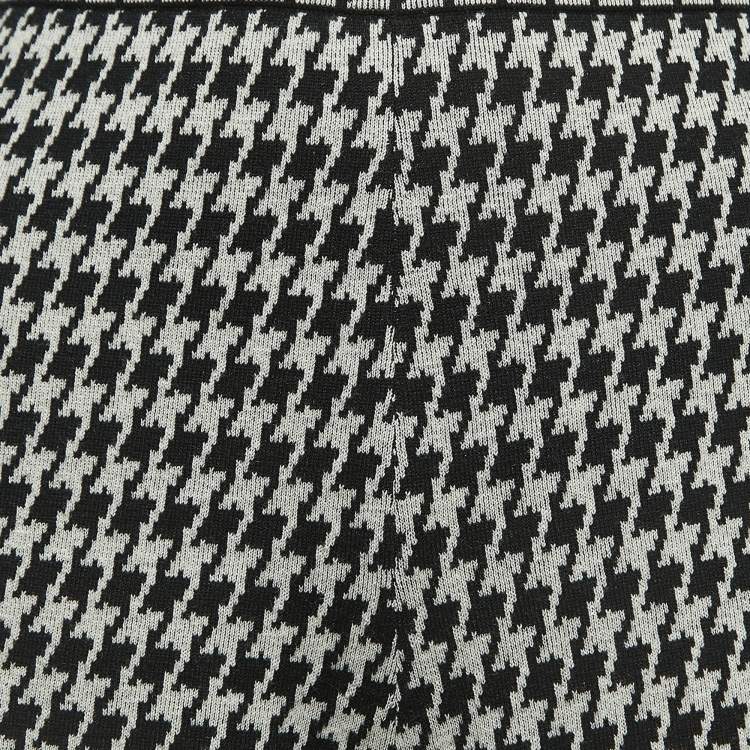 Pre Owned CH Carolina Herrera Black Houndstooth Wool Blend  Elasticized Waist Wide-leg Pants S