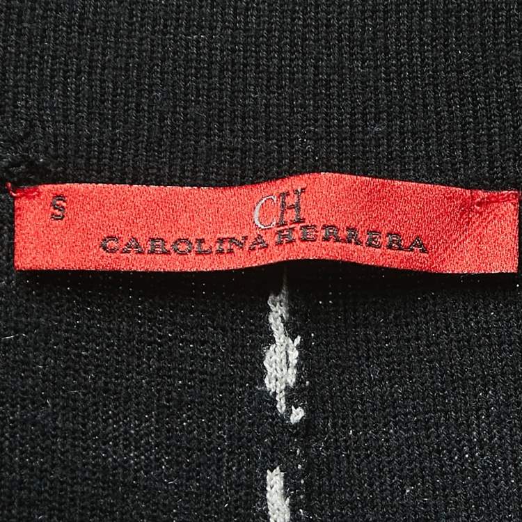 Pre Owned CH Carolina Herrera Black Houndstooth Wool Blend  Elasticized Waist Wide-leg Pants S