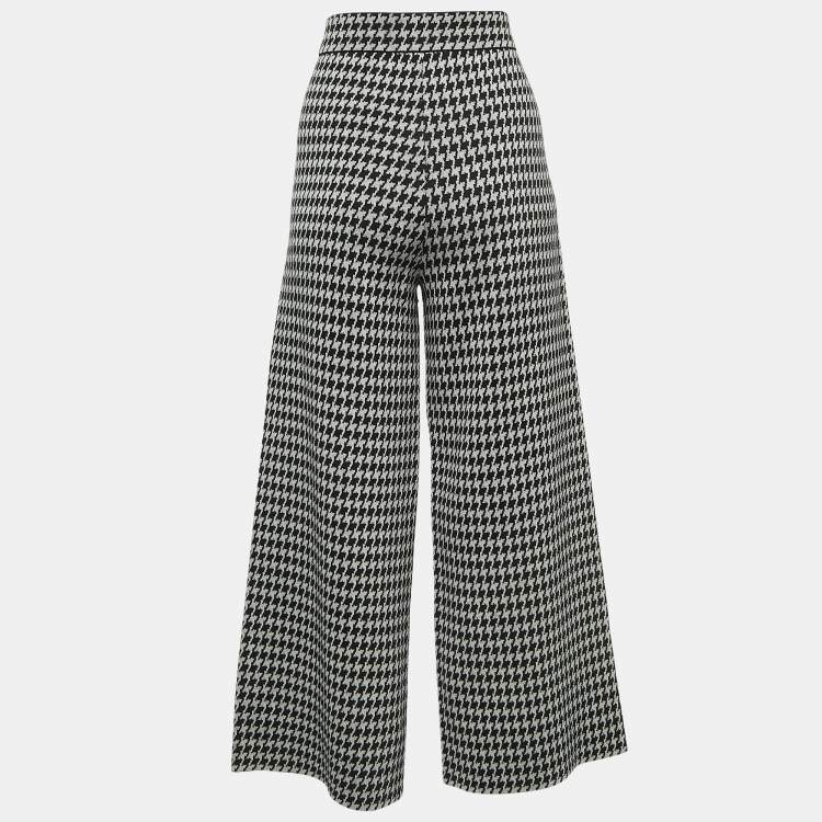 Pre Owned CH Carolina Herrera Black Houndstooth Wool Blend  Elasticized Waist Wide-leg Pants S