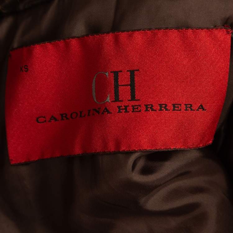 Pre Owned CH Carolina Herrera Brown Nylon Racoon Fur Neckline Zip Front Down Jacket XS