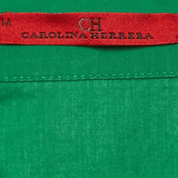 Pre Owned CH Carolina Herrera Green Cotton Logo Patch Oversized Shirt M