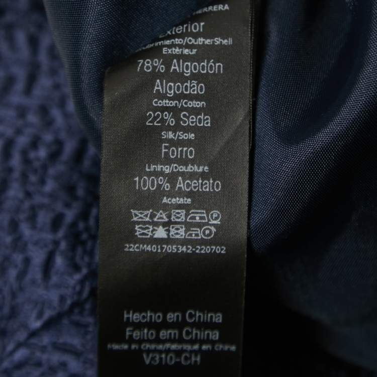 Pre Owned CH Carolina Herrera Navy Blue Jacquard Belted Blazer S