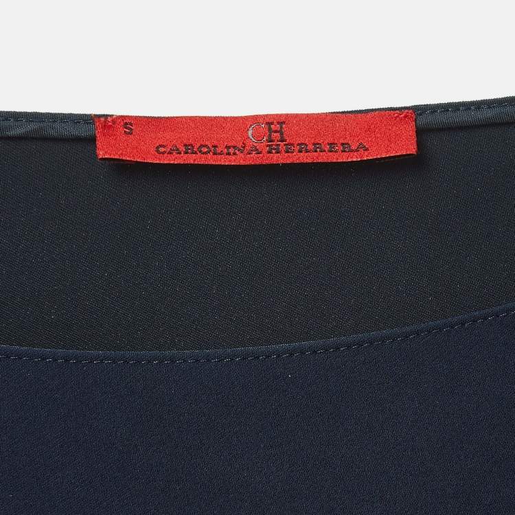 مملوكة مسبقًا CH Carolina Herrera Navy Blue Crepe Asymmetrical Top S