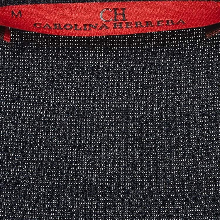 Pre Owned CH Carolina Herrera Navy Blue Knit Asymmetrical Top M