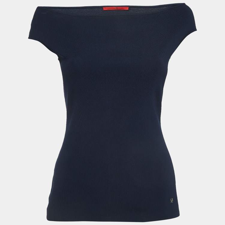 مملوكة مسبقًا CH Carolina Herrera Navy Blue Knit Sleeveless Top S