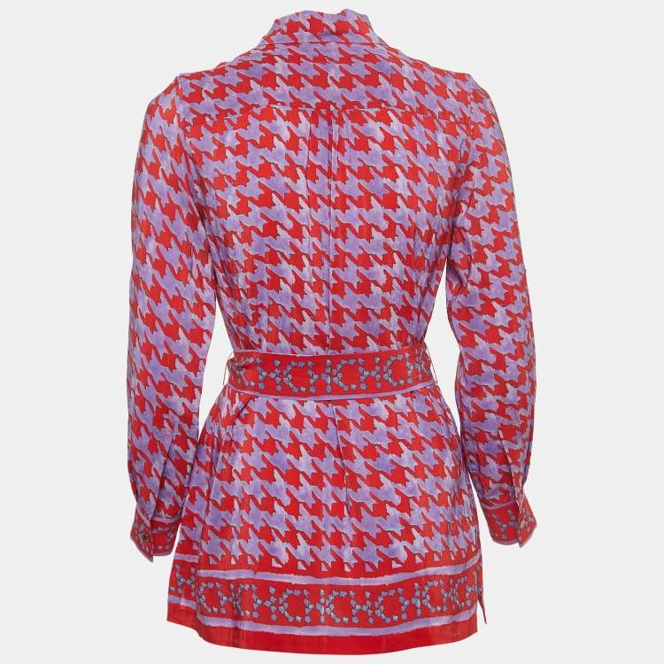 Pre Owned CH Carolina Herrera Purple/Red Printed Crepe Belted Top S