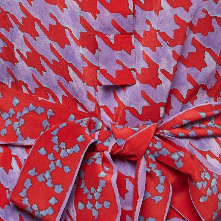 Pre Owned CH Carolina Herrera Purple/Red Printed Crepe Belted Top S