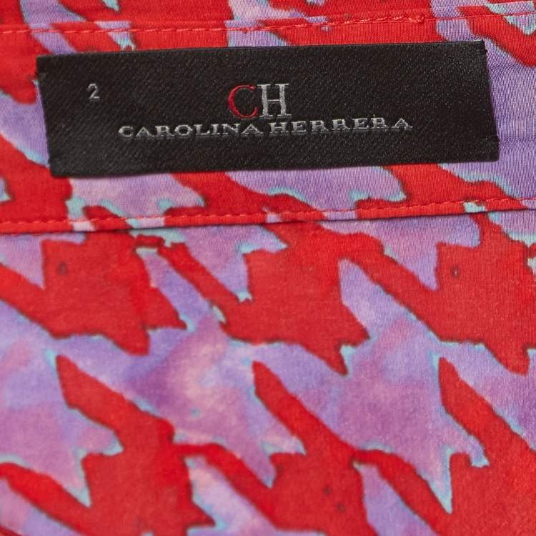 Pre Owned CH Carolina Herrera Purple/Red Printed Crepe Belted Top S