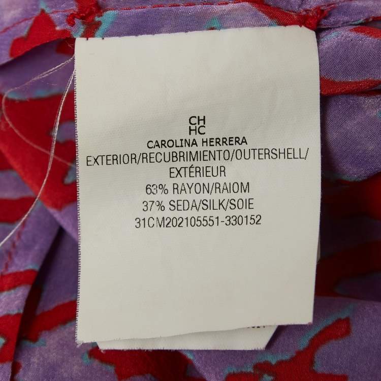 Pre Owned CH Carolina Herrera Purple/Red Printed Crepe Belted Top S