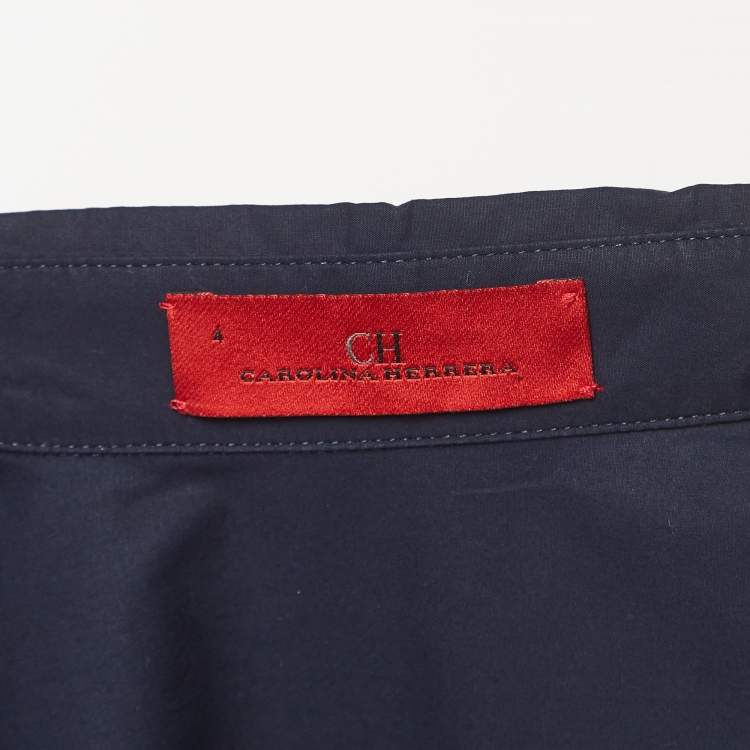 Pre Owned CH Carolina Herrera Navy Blue Cotton Belted Shirt Dress S