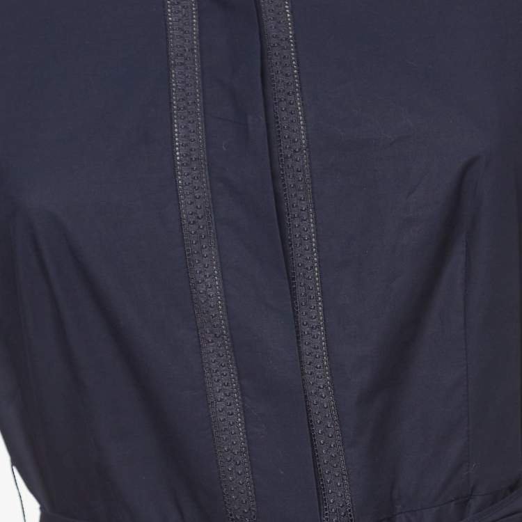 Pre Owned CH Carolina Herrera Navy Blue Cotton Belted Shirt Dress S
