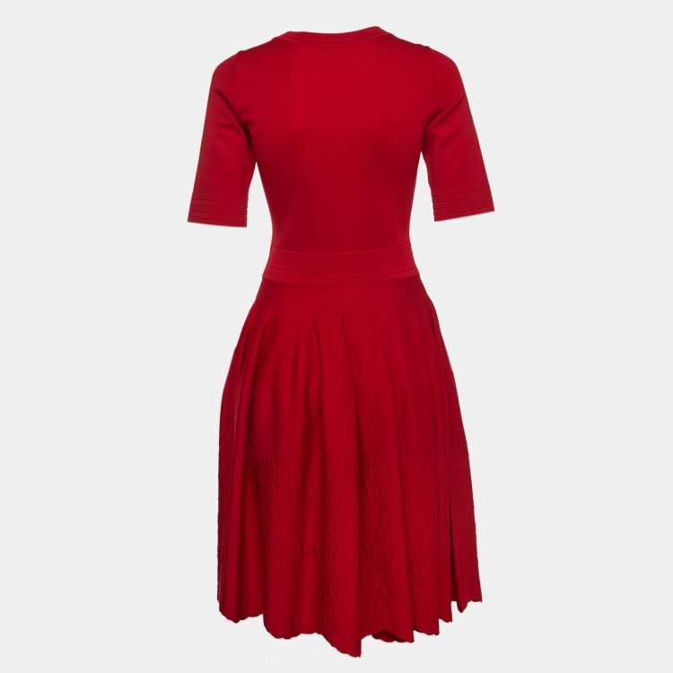 Pre Owned CH Carolina Herrera Red Knit Flared Short Dress XS
