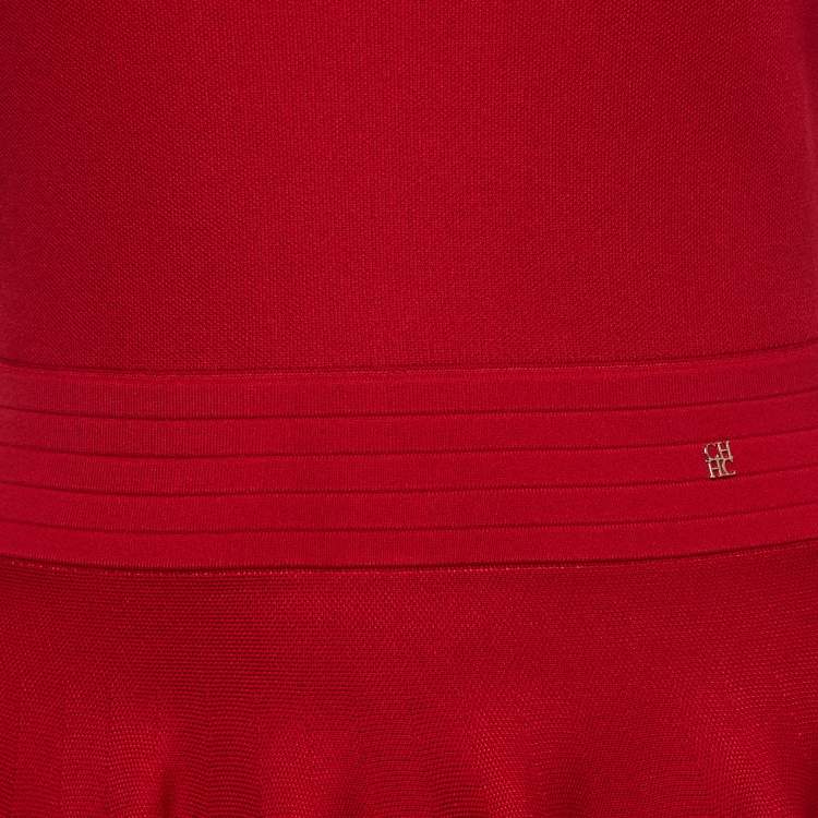 Pre Owned CH Carolina Herrera Red Knit Flared Short Dress XS