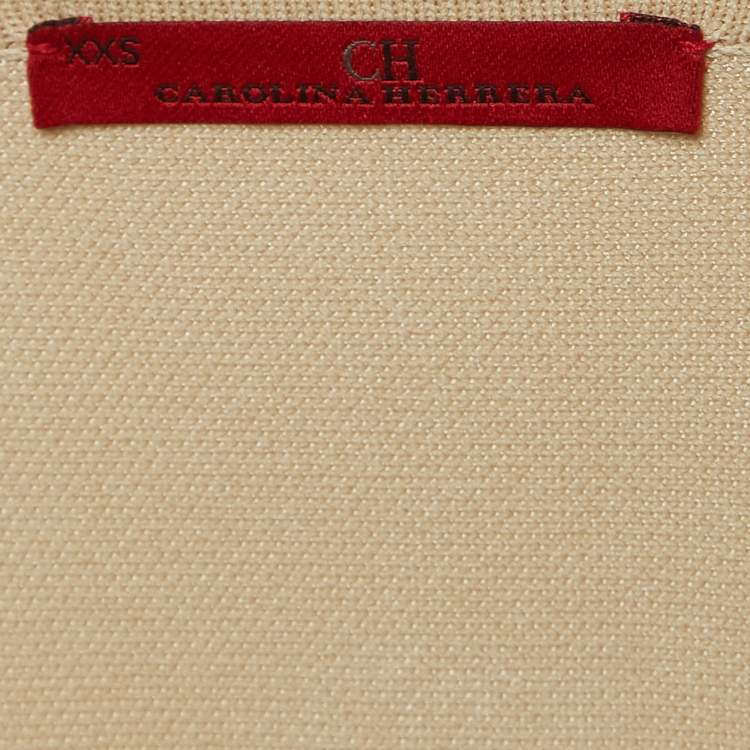 Pre Owned CH Carolina Herrera Beige Knit Belted Peplum Jacket XXS