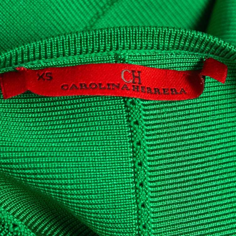 Pre Owned CH Carolina Herrera Green Knit Peplum Top XS