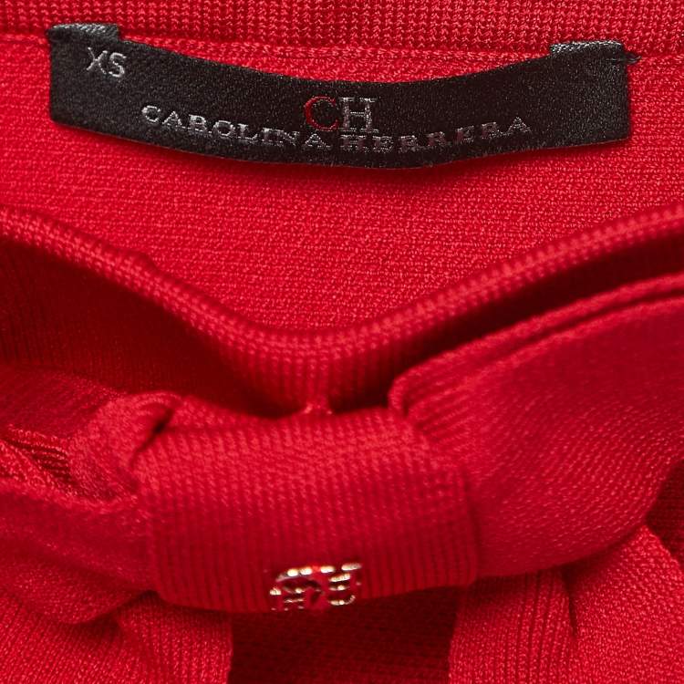 Pre Owned CH Carolina Herrera Red Knit Bow Detail Elasticated Waist Mini Skirt XS