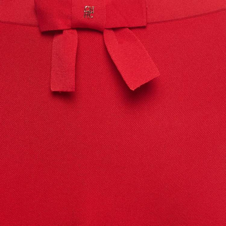 Pre Owned CH Carolina Herrera Red Knit Bow Detail Elasticated Waist Mini Skirt XS