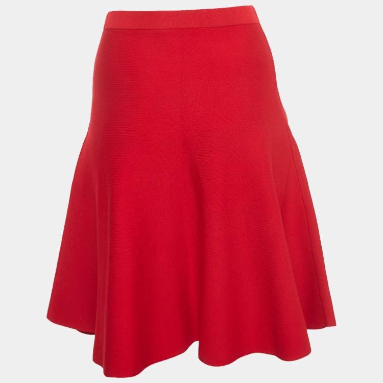 Pre Owned CH Carolina Herrera Red Knit Bow Detail Elasticated Waist Mini Skirt XS