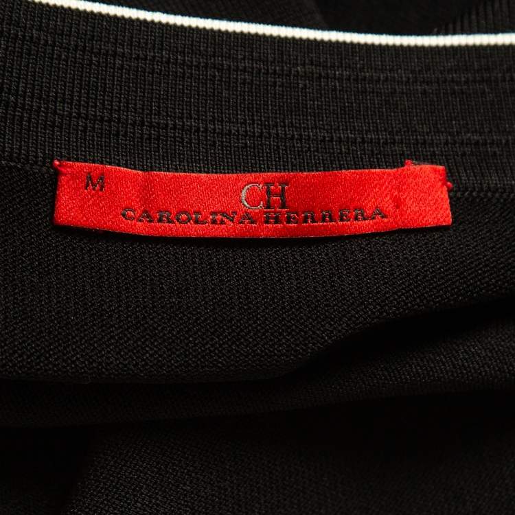 Pre Owned CH Carolina Herrera Black Knit Bow Detail Long Sleeve Top M