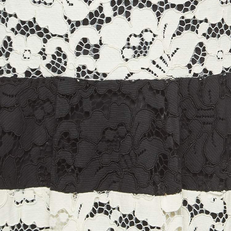 Pre Owned Carolina Herrera Black/White Lace Sleeveless Midi Dress M