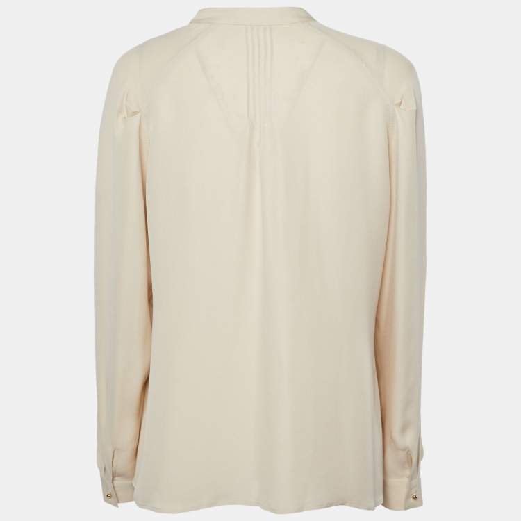 Pre Owned CH Carolina Herrera Beige Silk Buttoned Blouse L