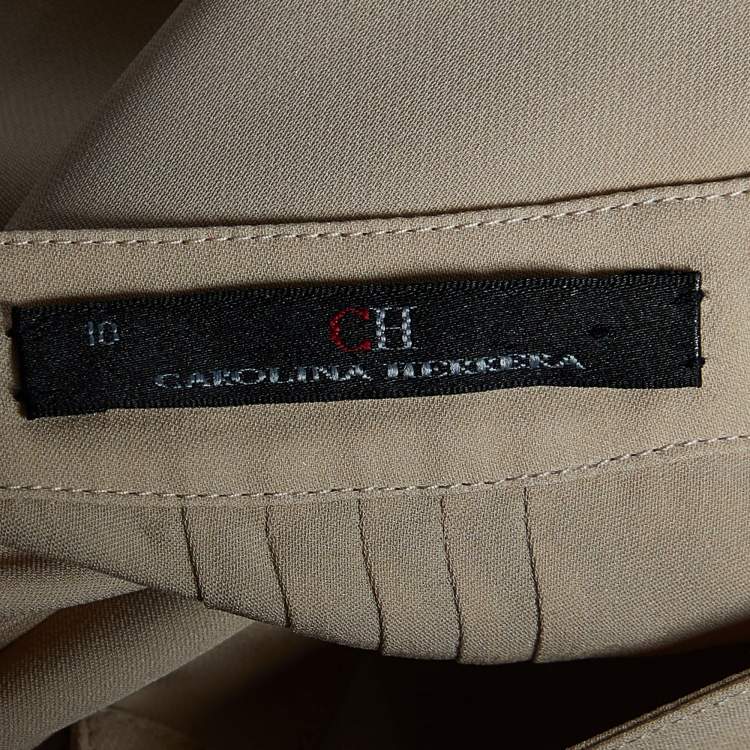 Pre Owned CH Carolina Herrera Beige Silk Buttoned Blouse L