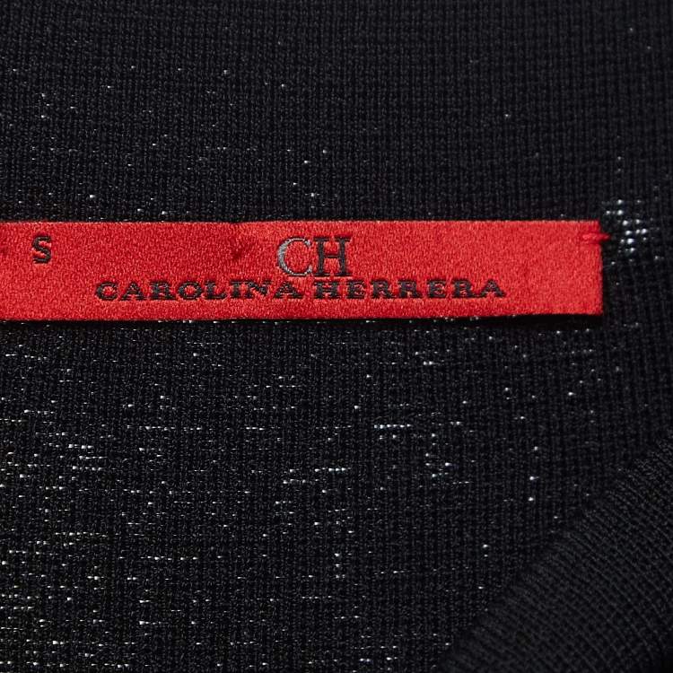 Pre Owned CH Carolina Herrera Black Logo Jacquard Knit Oversized Top S