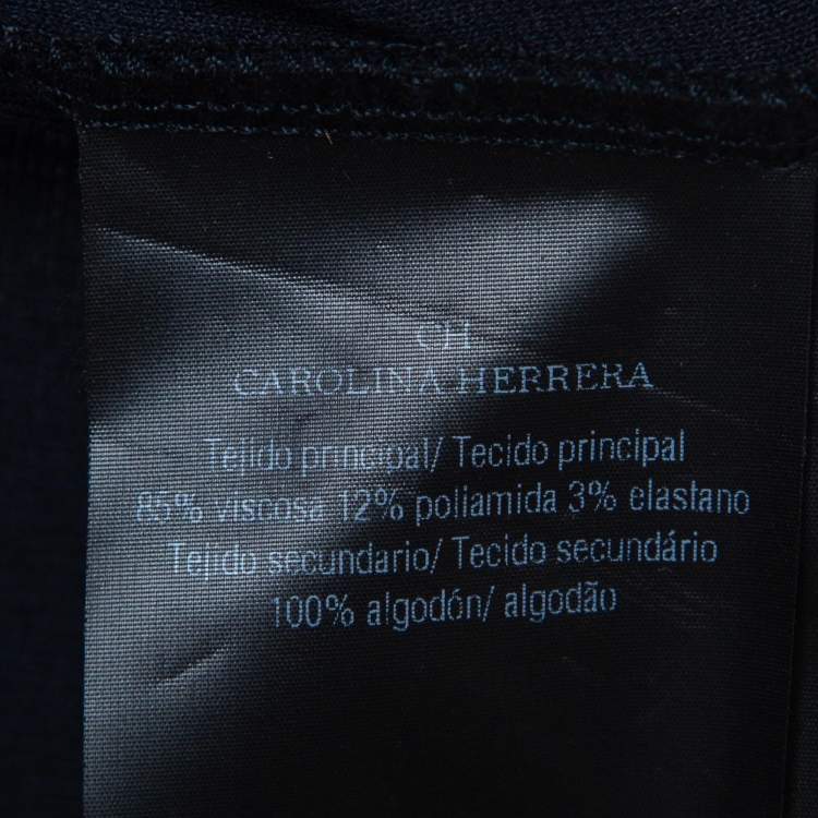 Pre Owned Carolina Herrera Navy Blue Logo Printed Jersey Dolman Sleeve Top XS