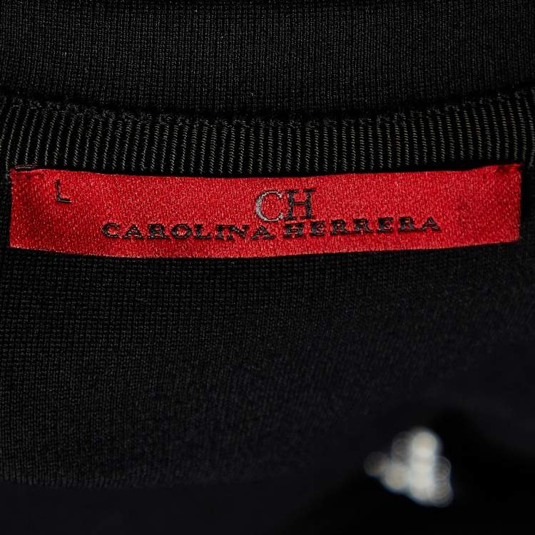 Pre Owned CH Carolina Herrera Black Knit Embellished Pocket T-Shirt L