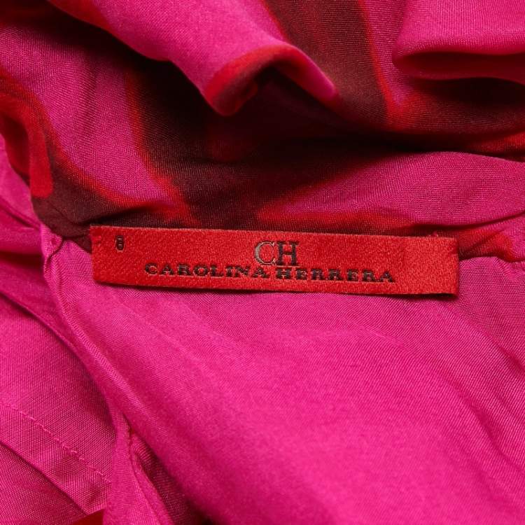 Pre Owned CH Carolina Herrera Pink Floral Print Silk Waist Tie-Up Midi Dress M
