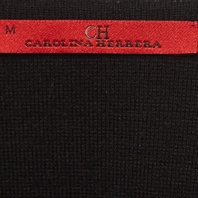 Pre Owned CH Carolina Herrera Black Contrast Border Knit Cropped Cardigan M