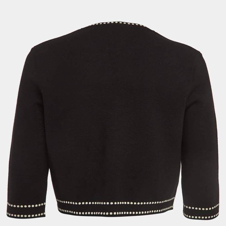 Pre Owned CH Carolina Herrera Black Contrast Border Knit Cropped Cardigan M