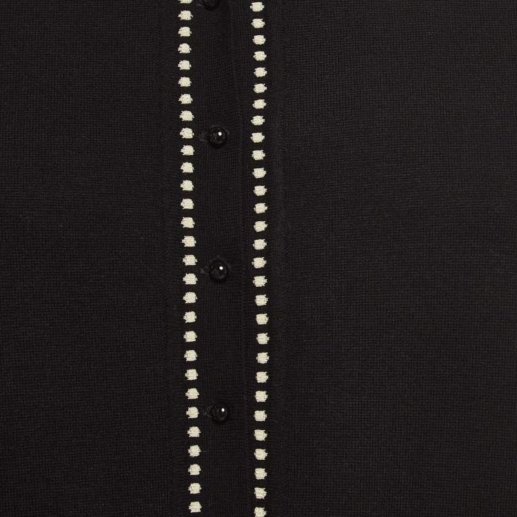 Pre Owned CH Carolina Herrera Black Contrast Border Knit Cropped Cardigan M