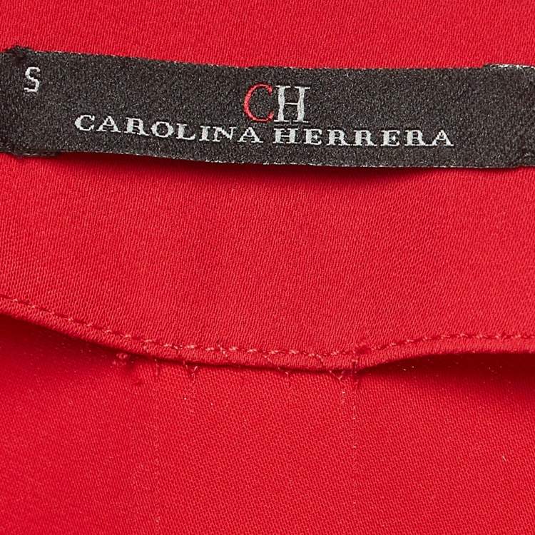 Pre Owned CH Carolina Herrera Red Stretch Crepe Balloon Sleeve Short Dress S