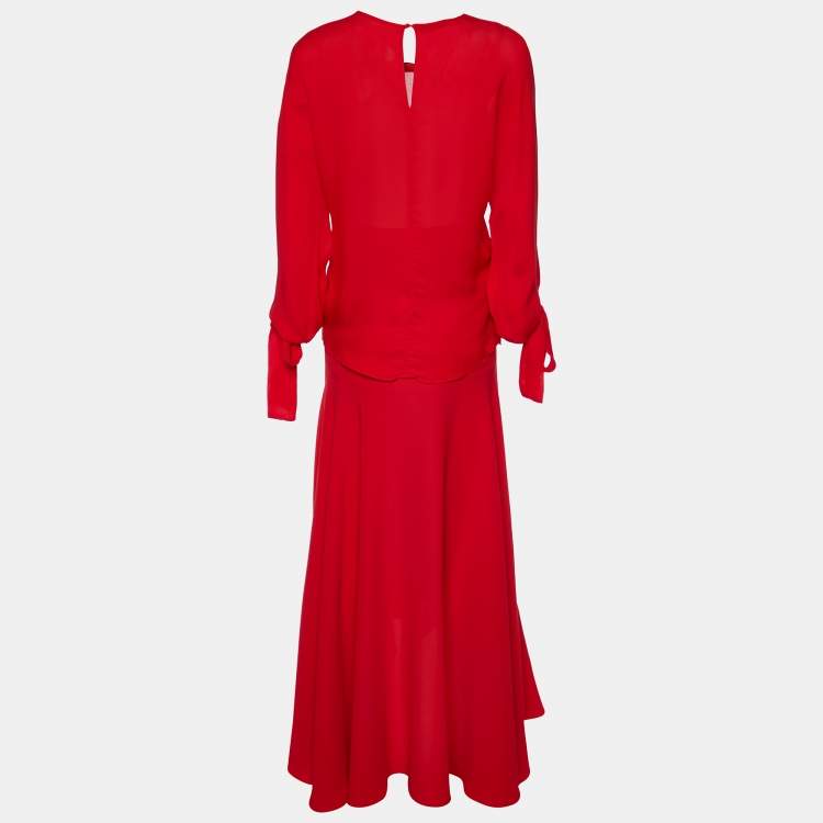 Pre Owned CH Carolina Herrera Red Crepe Top & Skirt Set XS