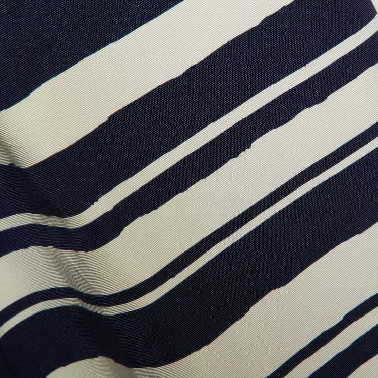 Pre Owned CH Carolina Herrera Navy Blue Striped Silk-Blend Mini Dress L