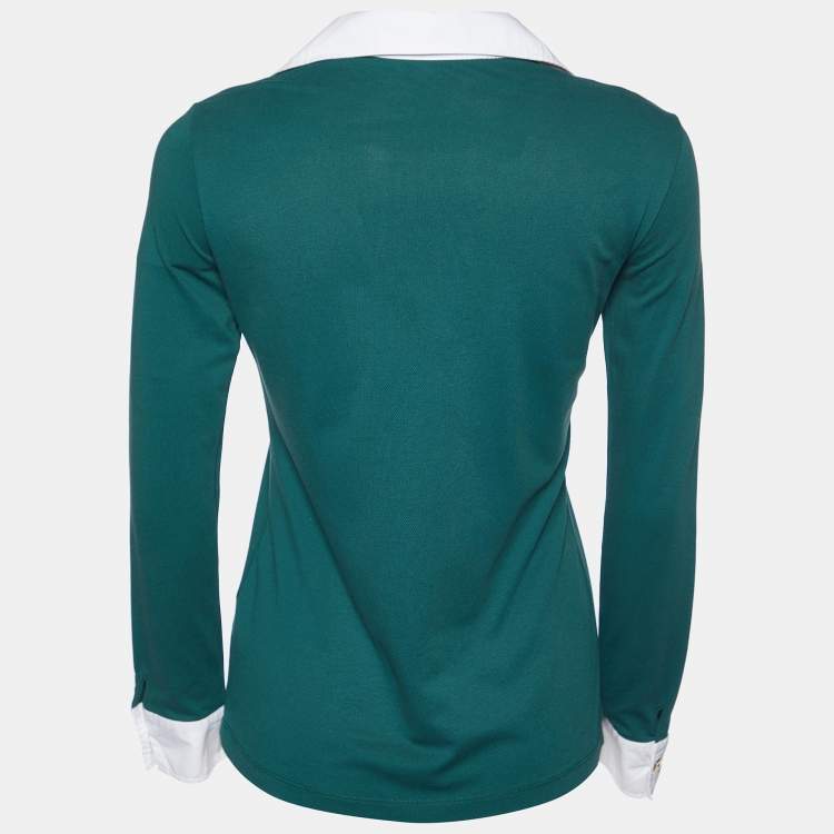 Pre Owned CH Carolina Herrera Green Pique Cotton Long Sleeve T-Shirt XS