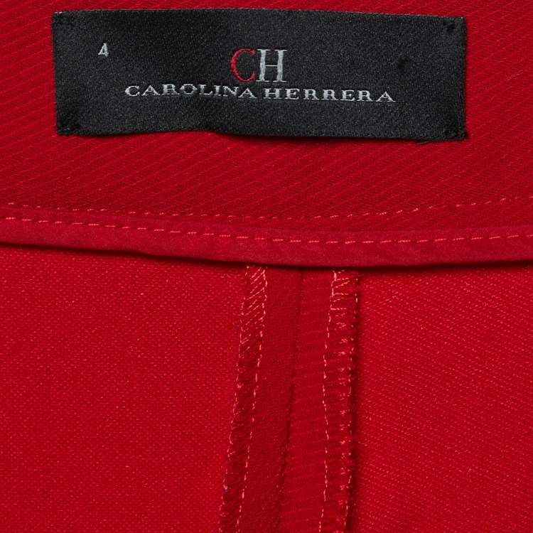 مملوكة مسبقًا CH Carolina Herrera Red Crepe Wide Leg Trousers S