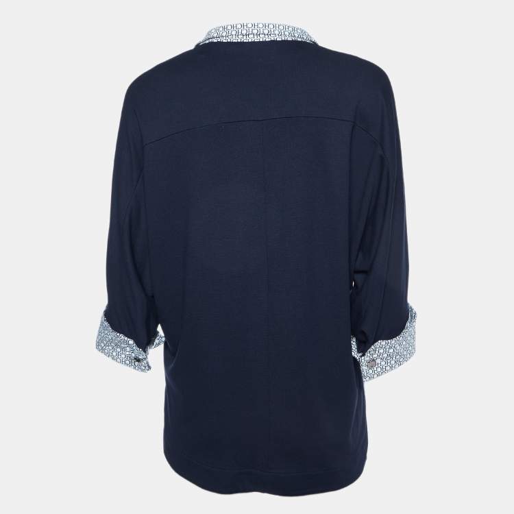 Pre Owned CH Carolina Herrera Midnight Blue Jersey Logo Collar Polo T-Shirt M