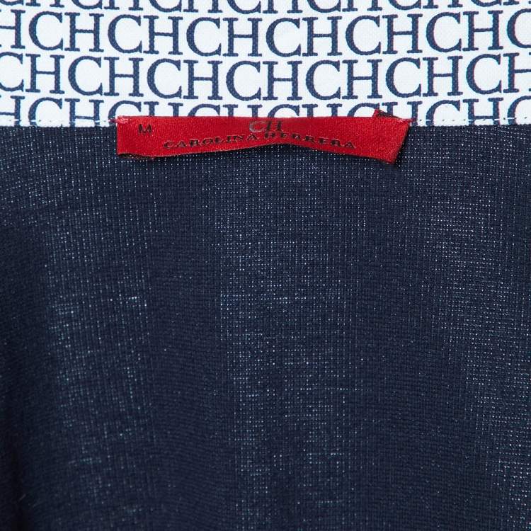 Pre Owned CH Carolina Herrera Midnight Blue Jersey Logo Collar Polo T-Shirt M