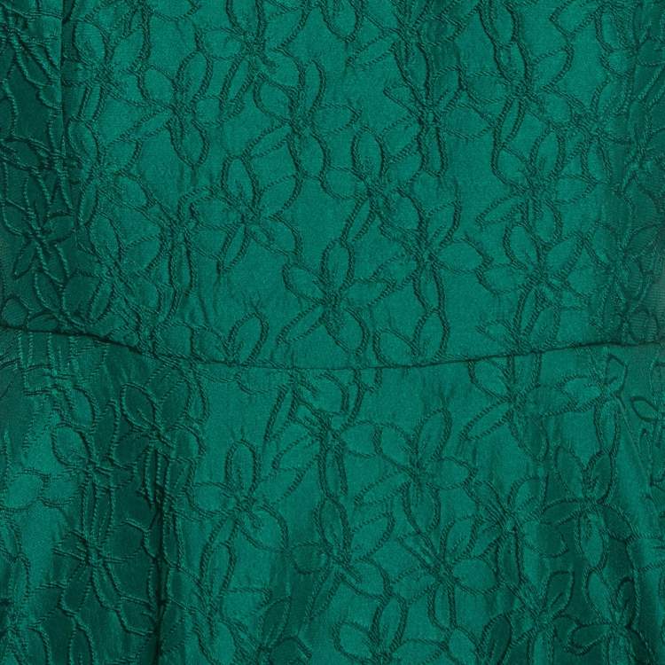 Pre Owned CH Carolina Herrera Green Floral Patterned Jacquard Sleeveless Gown M