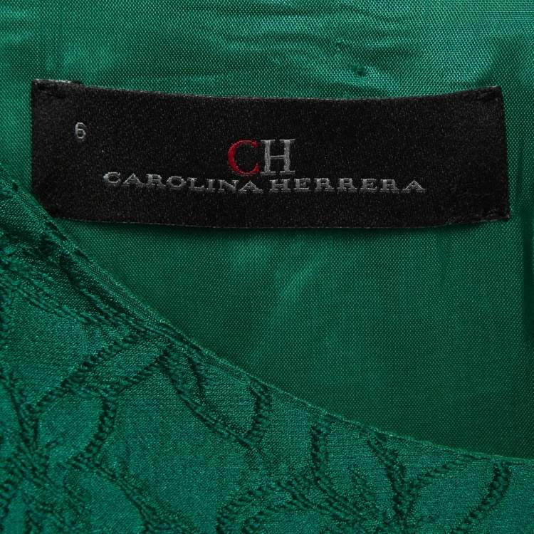 Pre Owned CH Carolina Herrera Green Floral Patterned Jacquard Sleeveless Gown M