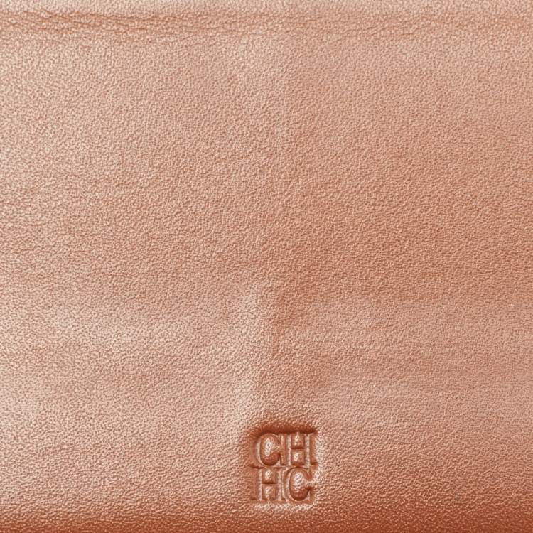 Pre Owned CH Carolina Herrera Brown Monogram Embossed Leather Trifold Continental Wallet