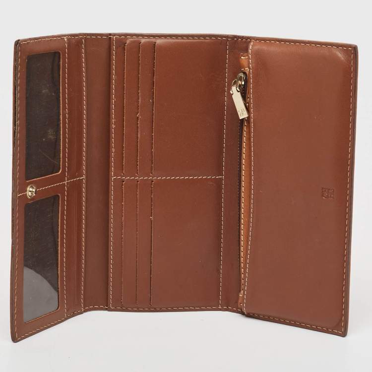 Pre Owned CH Carolina Herrera Brown Monogram Embossed Leather Trifold Continental Wallet
