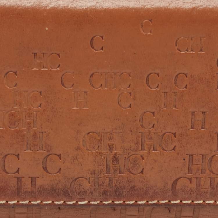 Pre Owned CH Carolina Herrera Brown Monogram Embossed Leather Trifold Continental Wallet