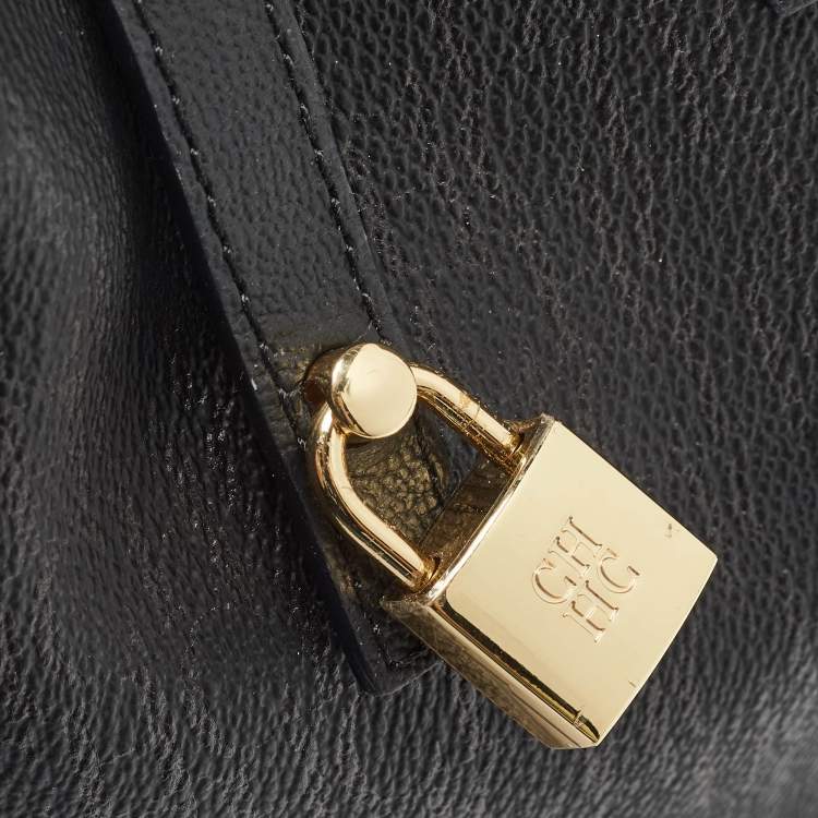 Pre Owned CH Carolina Herrera Black Monogram Coated Canvas Small Matryoshka Locked Tote